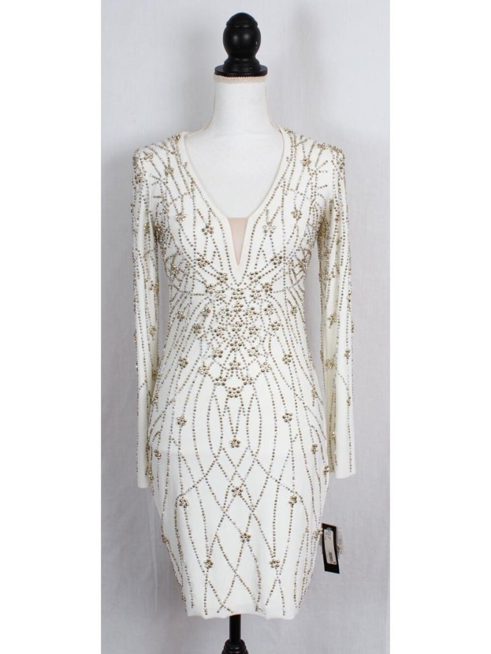 Share Xscape Beaded White & Silver Bodycon Dress Size 6